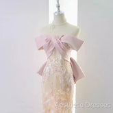 Vintage A Line Strapless Party Dresses Pink Evening Prom Dresses
